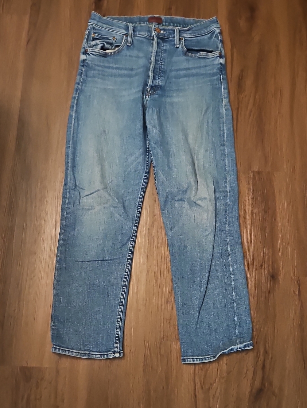 MOTHER Tomcat Straight-Leg Denim Jeans in Light Blue Wash